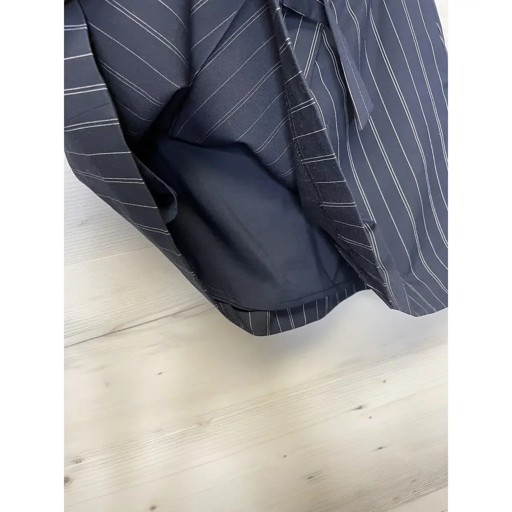 Banana Republic Skirt Womens 00 Petite Navy Blue Pinstripe Front‎ Tie Wrap Mini